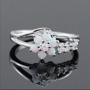 Silver Opal Plum Blossom Ring